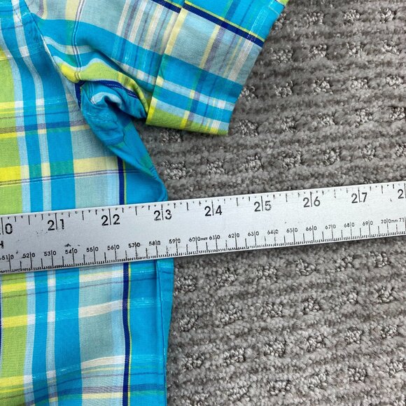 Penguin Shirt Men Large L Teal Yellow Blue Plaid Button Up Casual Polo Classic - Picture 9 of 10